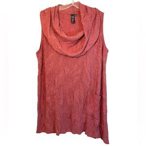 Focus Casual Life Tunic Womens Medium Red Cowl Neck gauze lagonlook boho shirt